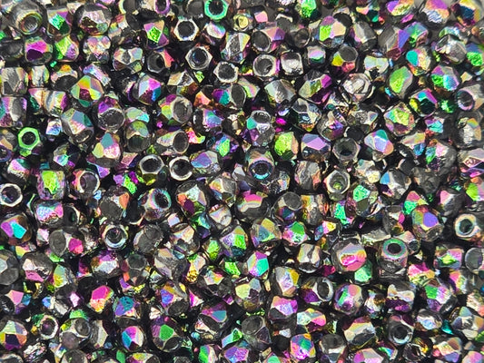 True 2 - 2mm Fire Polished Faceted Rounds - Etched Full Green Vitrail - 100 pcs