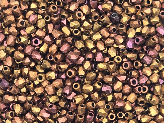 True 2 - 2mm Fire Polished Faceted Rounds - Gold Rainbow - 100 pcs