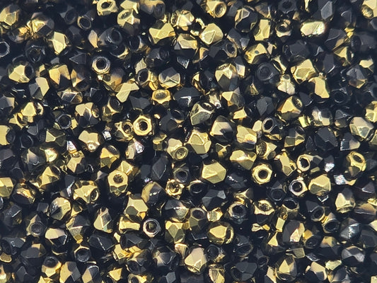 True 2 - 2mm Fire Polished Faceted Rounds - Jet Amber - 100 pcs