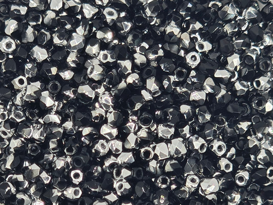 True 2 - 2mm Fire Polished Faceted Rounds - Jet Labrador - 100 pcs