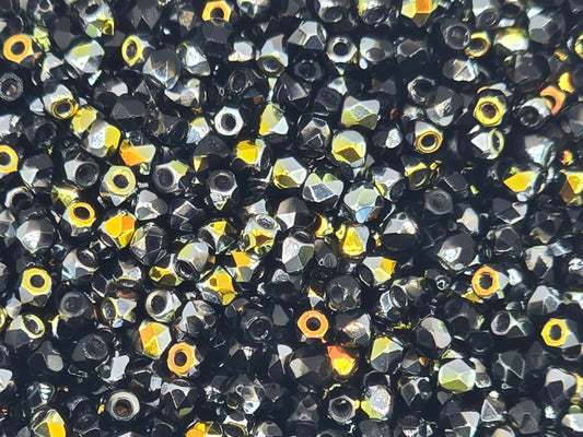 True 2 - 2mm Fire Polished Faceted Rounds - Jet Marea - 100 pcs