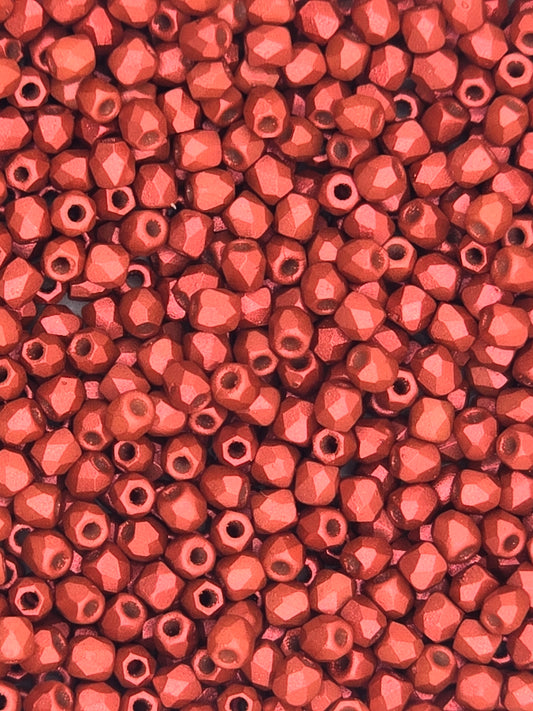 True 2 - 2mm Fire Polished Faceted Rounds - Lava Red - 100 pcs