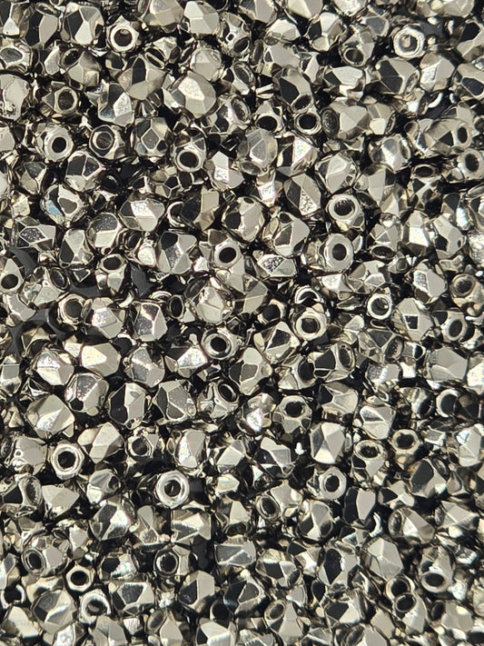 True 2 - 2mm Fire Polished Faceted Rounds - Nickle Plate - 100 pcs