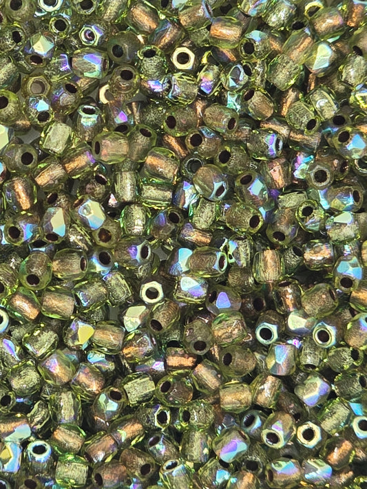 True 2 - 2mm Fire Polished Faceted Rounds - Olive AB Copper Lined - 100 pcs