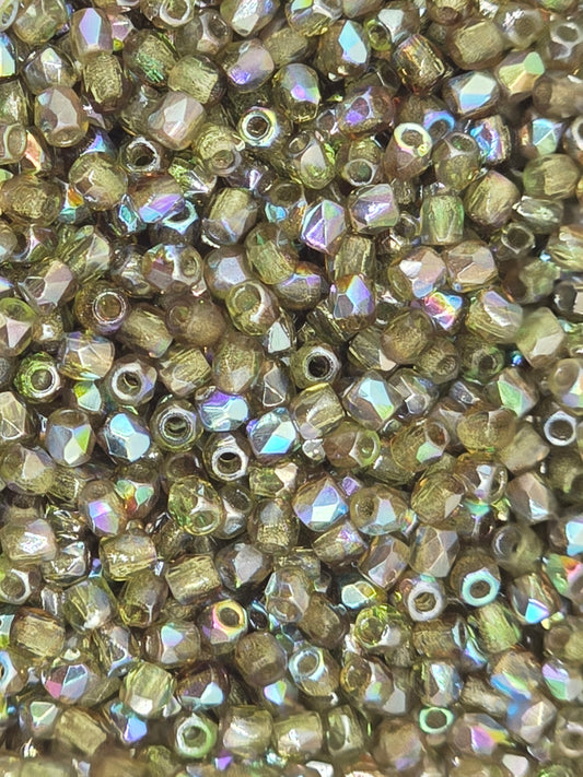 True 2 - 2mm Fire Polished Faceted Rounds - Olive Brown Rainbow - 100 pcs