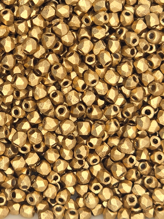 True 2 - 2mm Fire Polished Faceted Rounds - Pale Bronze Gold - 100 pcs