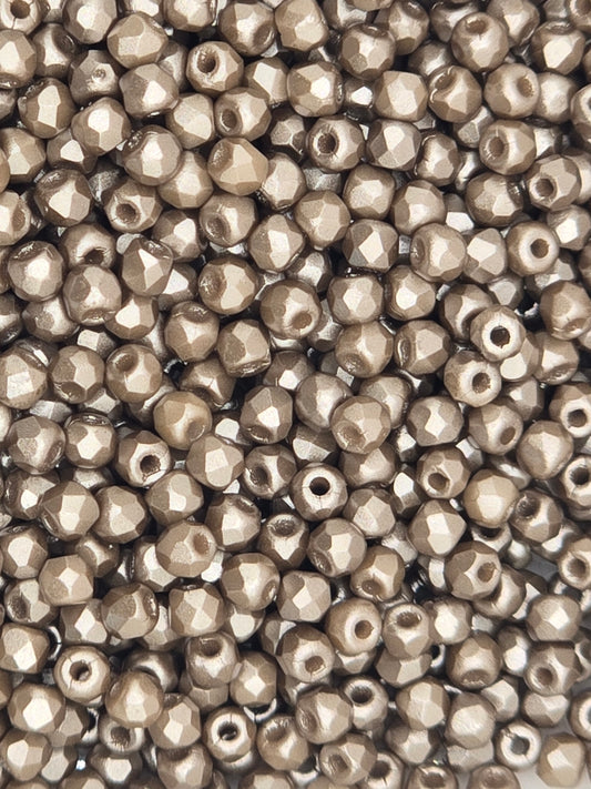 True 2 - 2mm Fire Polished Faceted Rounds - Pastel Brown - 100 pcs