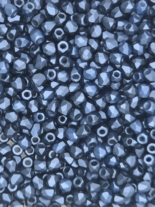 True 2 - 2mm Fire Polished Faceted Rounds - Pastel Montana Blue - 100 pcs