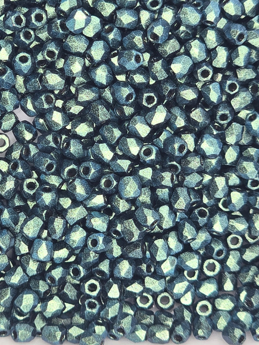 True 2 - 2mm Fire Polished Faceted Rounds - Polychrome Viridian - 100 pcs