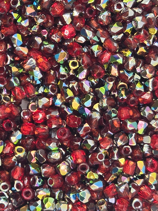 True 2 - 2mm Fire Polished Faceted Rounds - Siam Vitrail - 100 pcs