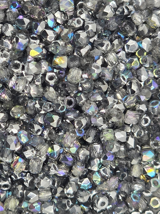 True 2 - 2mm Fire Polished Faceted Rounds - Silver Rainbow - 100 pcs
