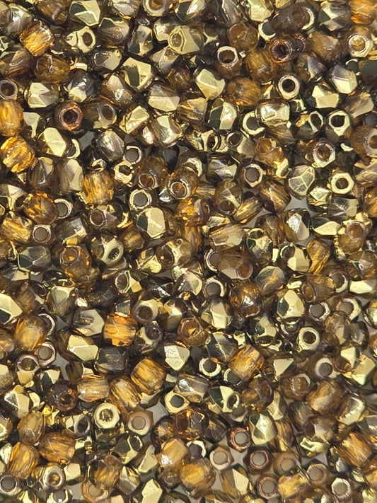True 2 - 2mm Fire Polished Faceted Rounds - Topaz Amber - 100 pcs
