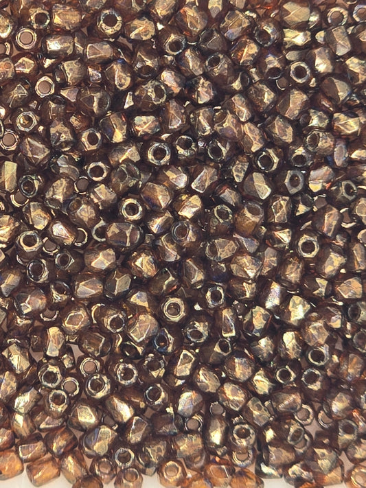 True 2 - 2mm Fire Polished Faceted Rounds - Topaz Bronze Picasso - 100 pcs