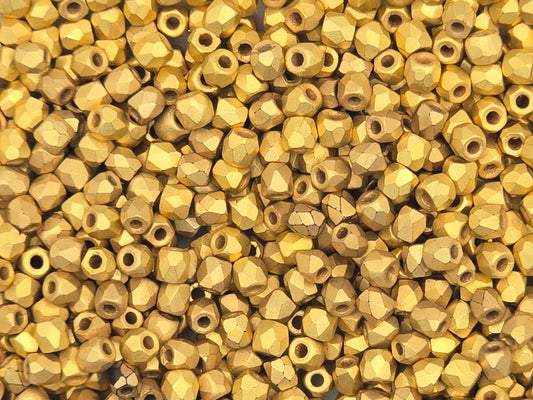 True 2 - 2mm Fire Polished Faceted Rounds - 24Kt Brush Gold Plate - 100 pcs