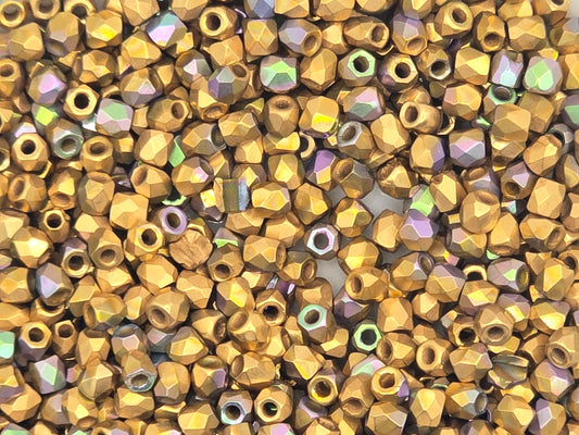 True 2 - 2mm Fire Polished Faceted Rounds - 24Kt Brush Gold Plate AB - 100 pcs