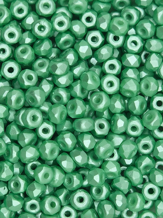 True 2 - 2x3mm Fire Polished Faceted Micro Spacers - Pastel Light Green - 100 pcs