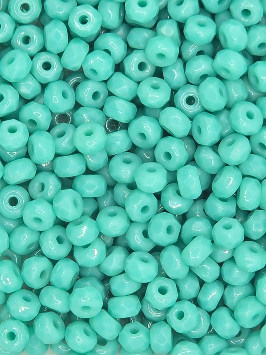 True 2 - 2x3mm Fire Polished Faceted Micro Spacers - Turquoise Green - 100 pcs