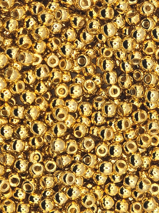 True 2 - 2mm Fire Polished Round Druks - 24 Kt Gold Plate 100 pcs