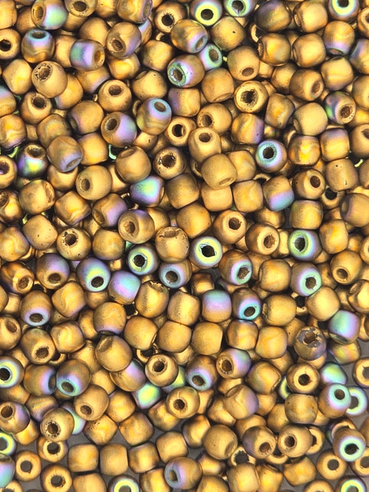 True 2 - 2mm Fire Polished Round Druks - 24 Kt Brush Gold Plate AB - 100 pcs