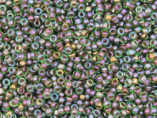 TOHO #15 Seeds - 247 - Inside Colour Peridot/Oxblood Lined - 5 gms