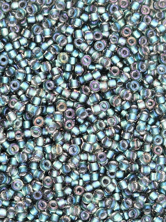 TOHO #15 Seeds - 270 - Inside Colour Crystal/Prairie Green Lined - 5 gms