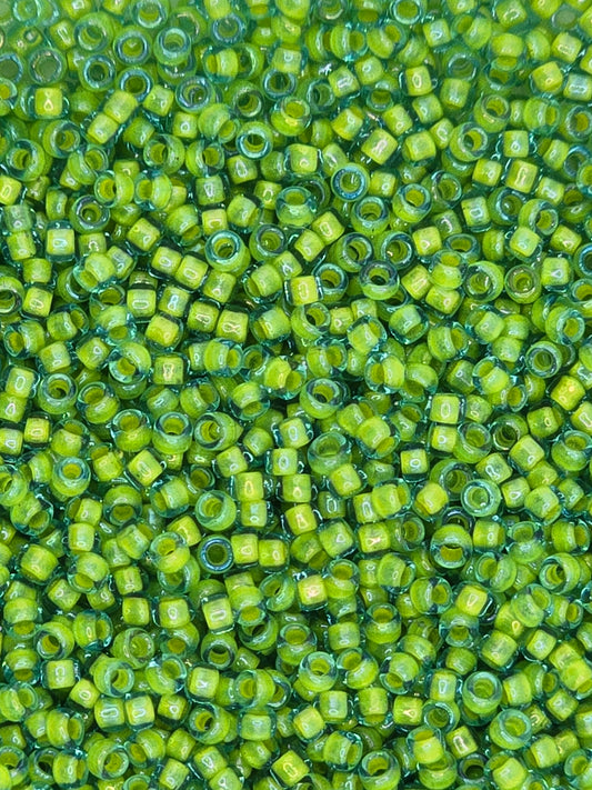 TOHO #15 Seeds - 307 - Inside Colour Aqua/Opaque Yellow Lined - 5 gms