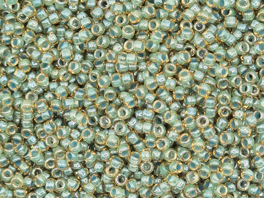 TOHO #15 Seeds - 380 - Inside Colour Topaz/Mint Julep Lined - 5 gms