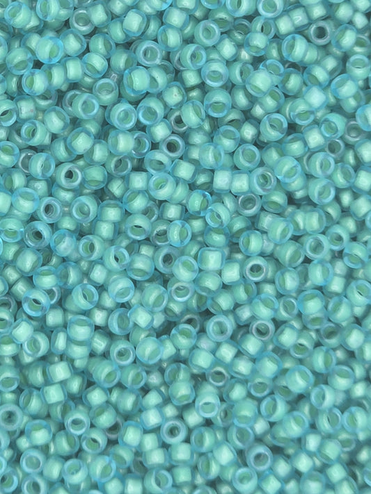 TOHO #15 Seeds - 954F - Inside Colour Frosted Aqua/Light Jonquil Lined - 5 gms