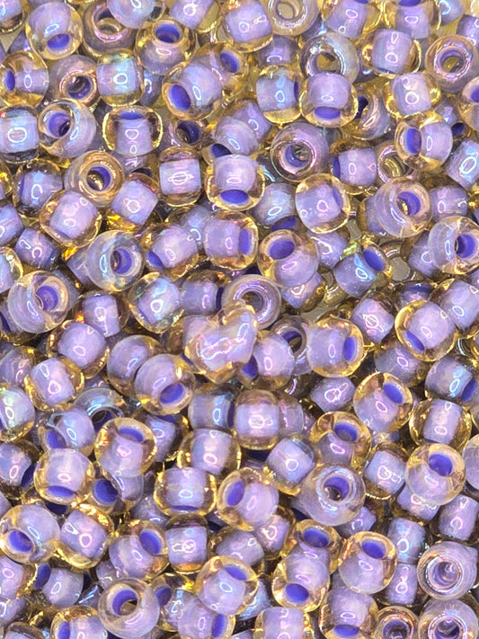 TOHO #8 Seeds - 926 - Inside Colour Light Topaz/Opaque Lavender Lined 10 gms
