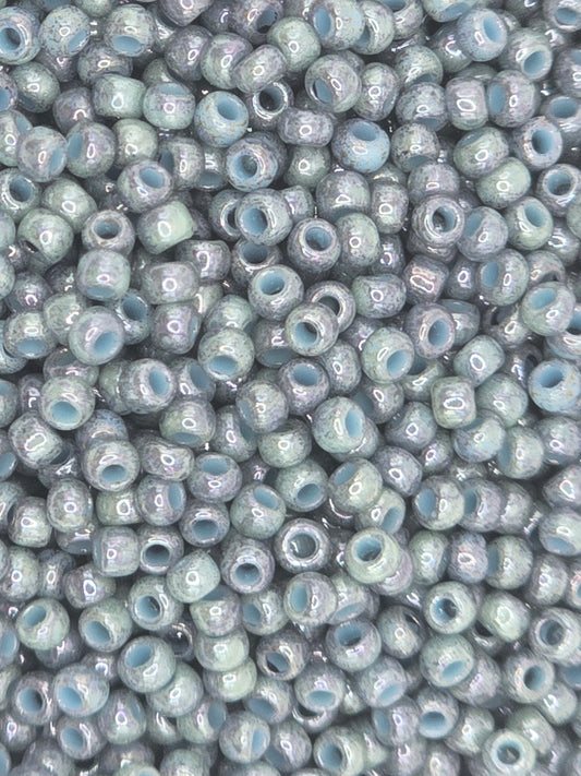 TOHO #11 Seeds - 1208 - Marbled Opaque Turquoise/Luster Transparent Blue - 10 gms