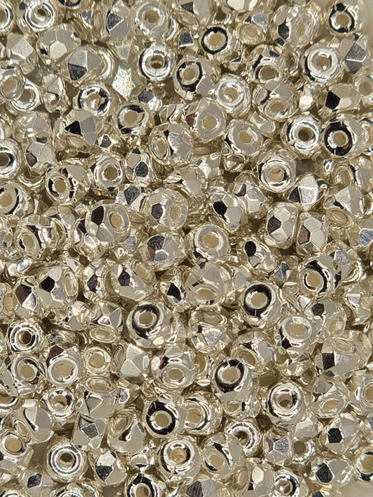 True 2 - 2x3mm Fire Polished Faceted Micro Spacers - 999 Fine Silver Plate - 100 pcs