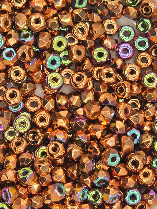 True 2 - 2x3mm Fire Polished Faceted Micro Spacers - Copper Plate AB - 100 pcs