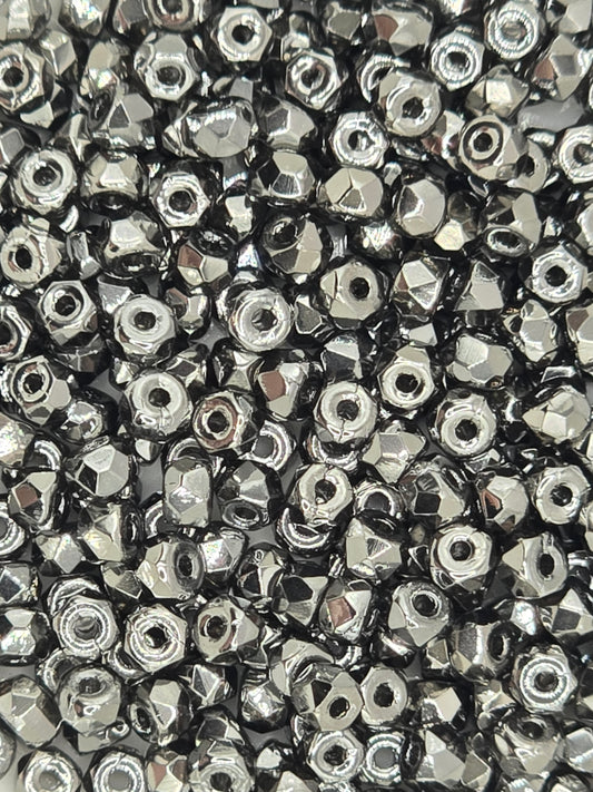 True 2 - 2x3mm Fire Polished Faceted Micro Spacers - Chrome - 100 pcs