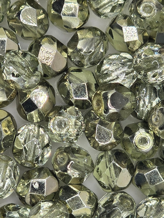 Czech 6mm Fire Polish Facet Rounds - Metallic Seafoam - 25 pcs