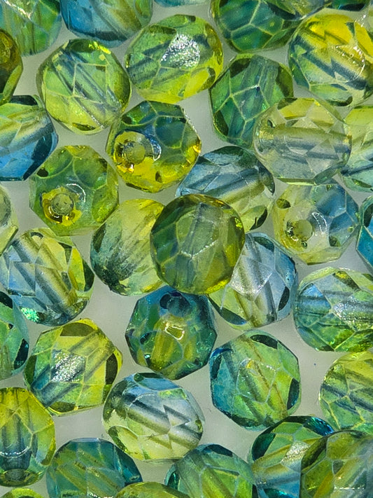 Czech 6mm Fire Polish Facet Rounds - Olive/Capri Blue - 25 pcs