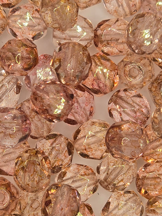 Czech 6mm Fire Polish Facet Rounds - Luminous Pink - 25 pcs