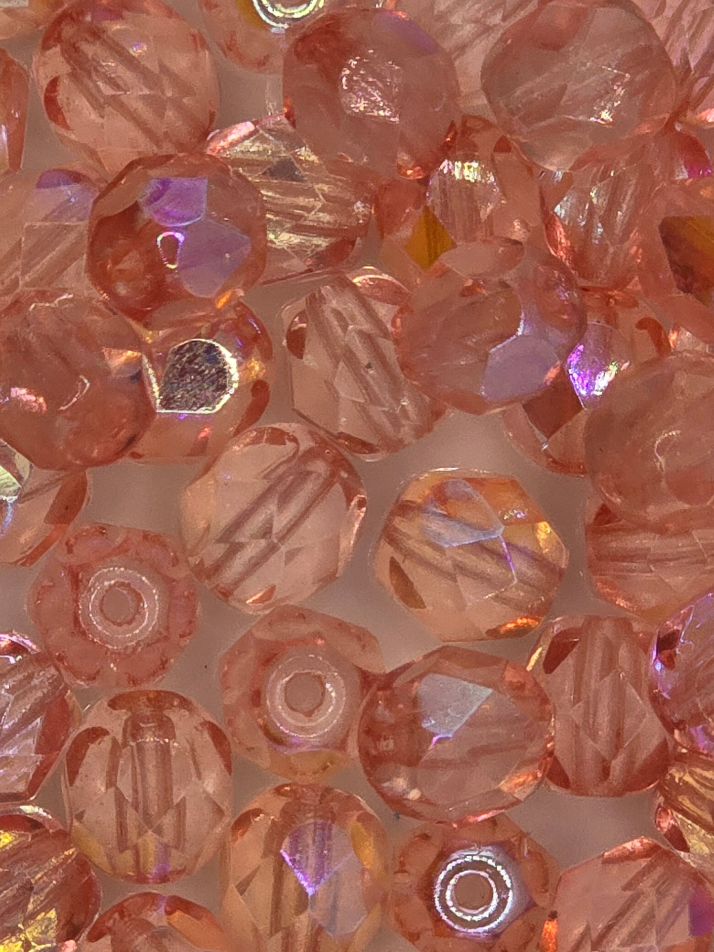 Czech 6mm Fire Polish Facet Rounds - Rosy Peach AB - 25 pcs