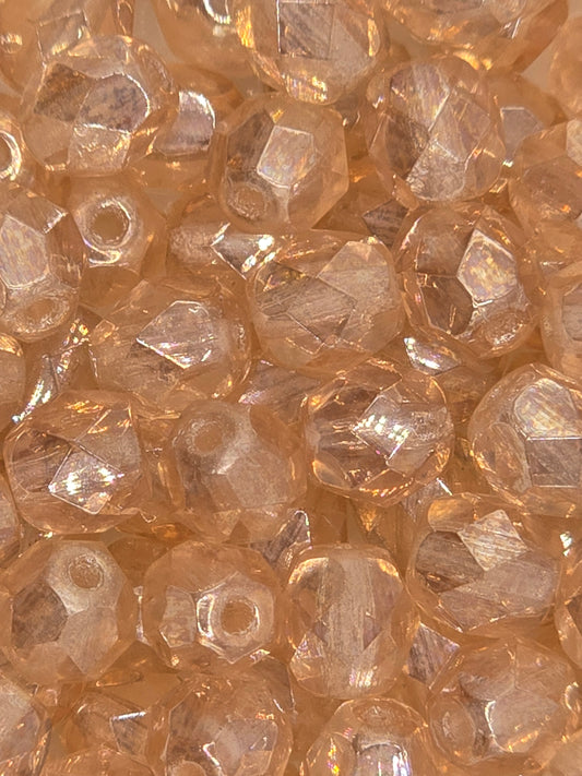 Czech 6mm Fire Polish Facet Rounds - Luster Rosaline - 25 pcs
