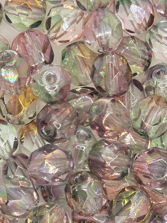 Czech 6mm Fire Polish Facet Rounds - Amethyst/Aurum - 25 pcs