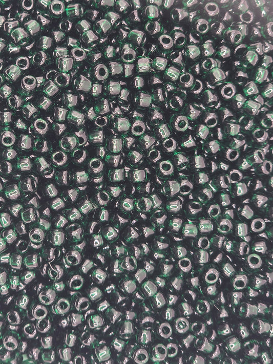 Czech #8 Seed Beads - Transparent Dark Green - 10 grams