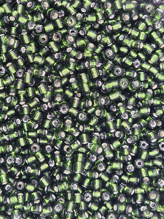 Czech #8 Seed Beads - Silver Lined Olive Green - 10 grams