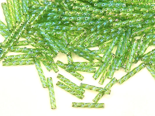 Matsuno 12mm Twisted Bugles - Transparent Green Rainbow - 10 grams