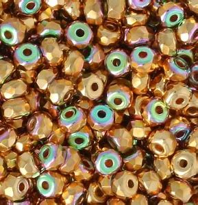 True 2 - 2x3mm Fire Polished Faceted Micro Spacers - 24Kt Gold Plate AB - 100 pcs