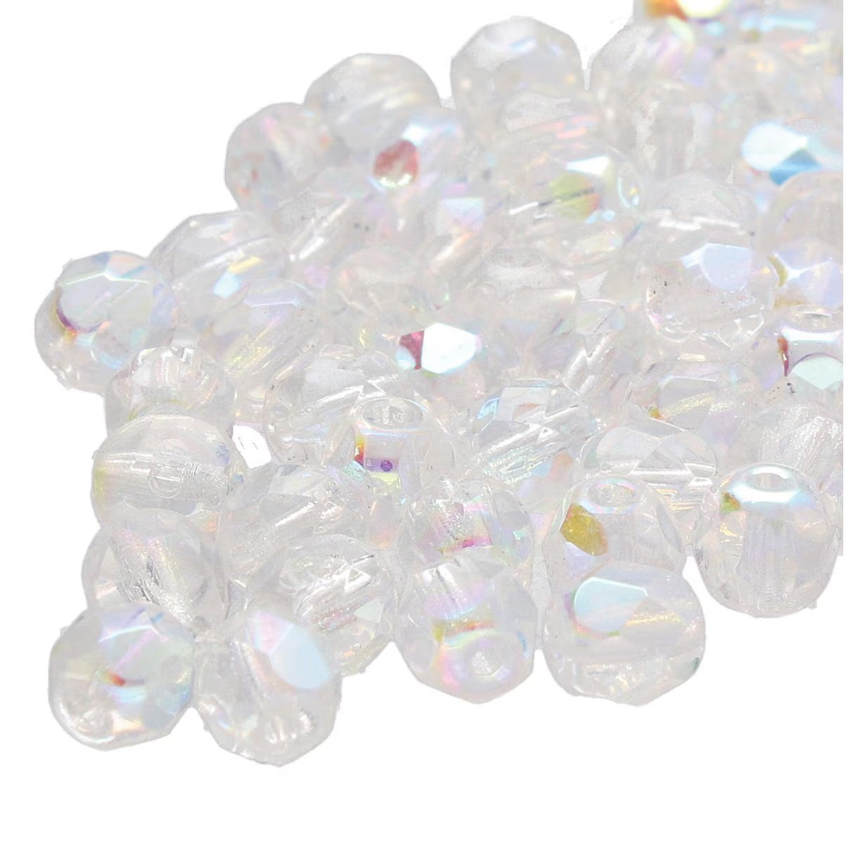 Preciosa - 4mm Fire Polished Facet Rounds - Crystal AB - Pack 50 beads