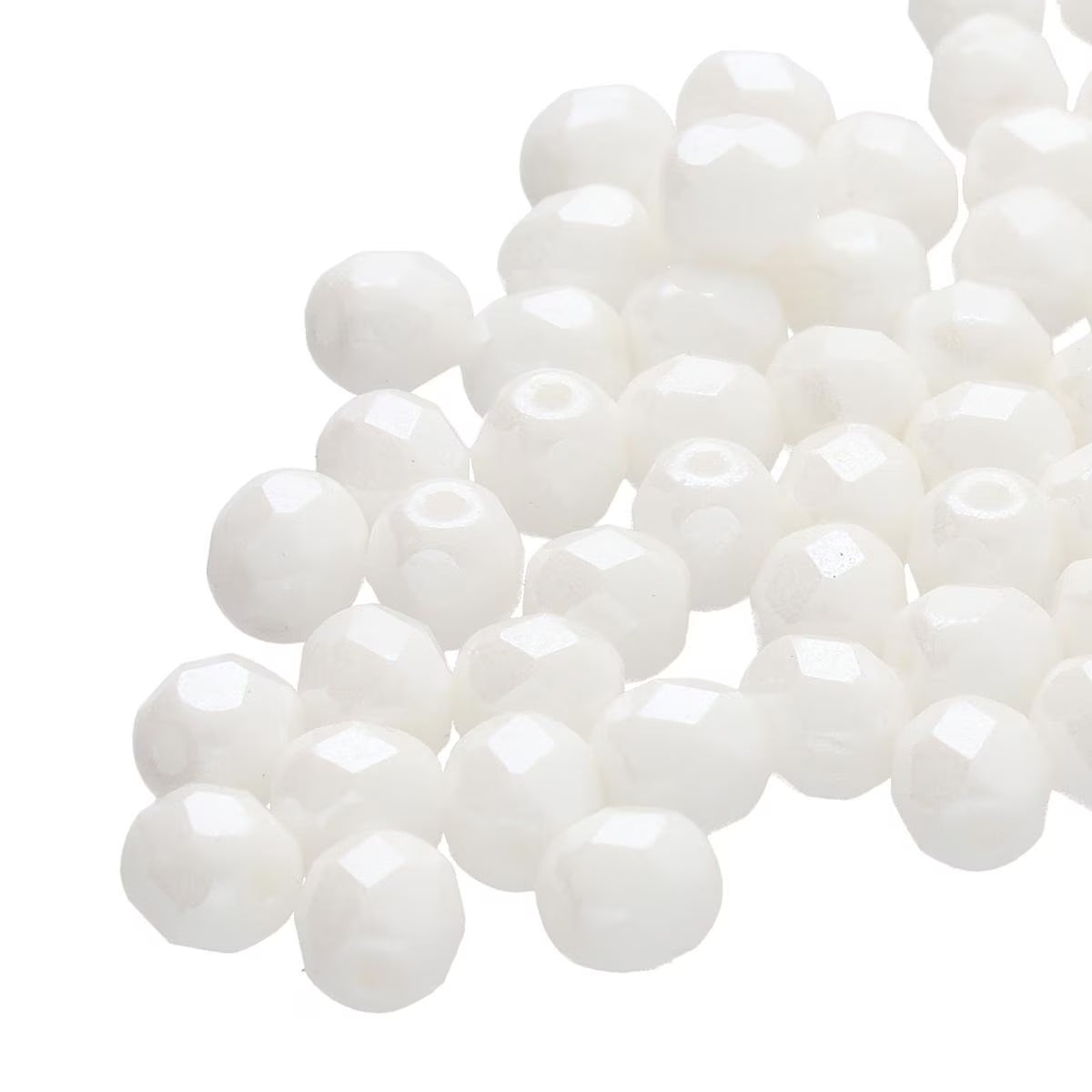 Preciosa - 4mm Fire Polished Facet Rounds - White Luster - Pack 50 beads
