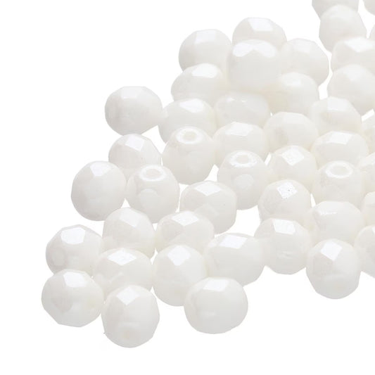 Preciosa - 4mm Fire Polished Facet Rounds - White Luster - Pack 50 beads