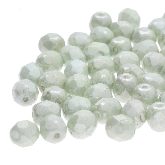 Preciosa - 4mm Fire Polished Facet Rounds - Chalk Green Luster - Pack 50 beads