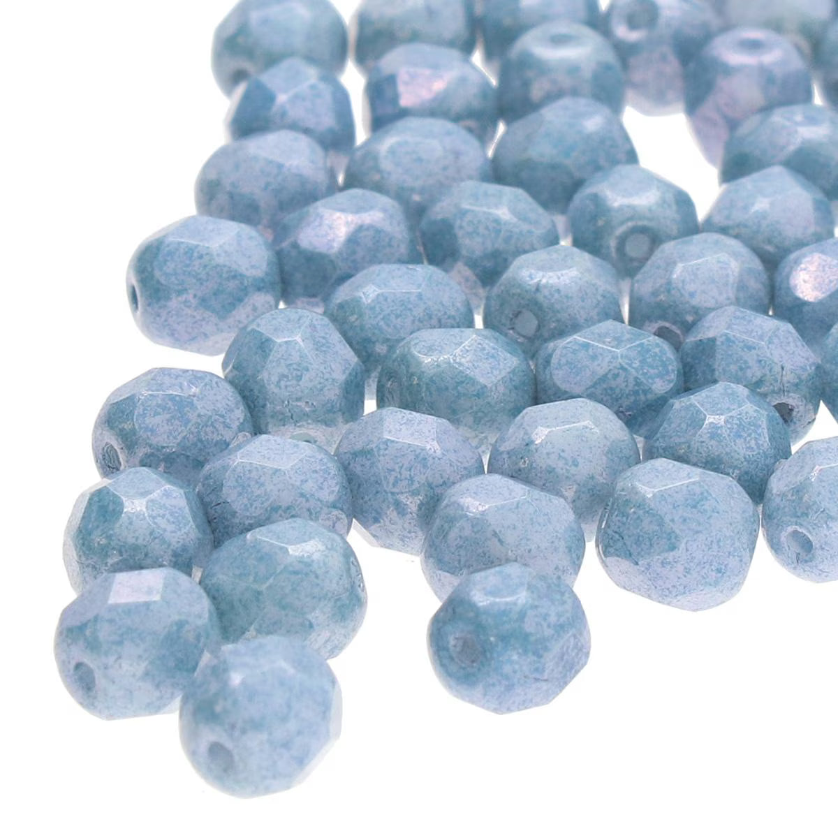 Preciosa - 4mm Fire Polished Facet Rounds - Chalk Blue Luster - Pack 50 beads