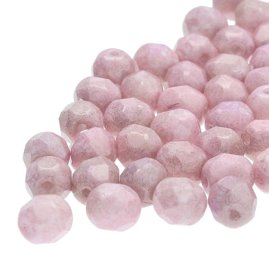 Preciosa - 4mm Fire Polished Facet Rounds - Chalk Lilac Luster - Pack 50 beads