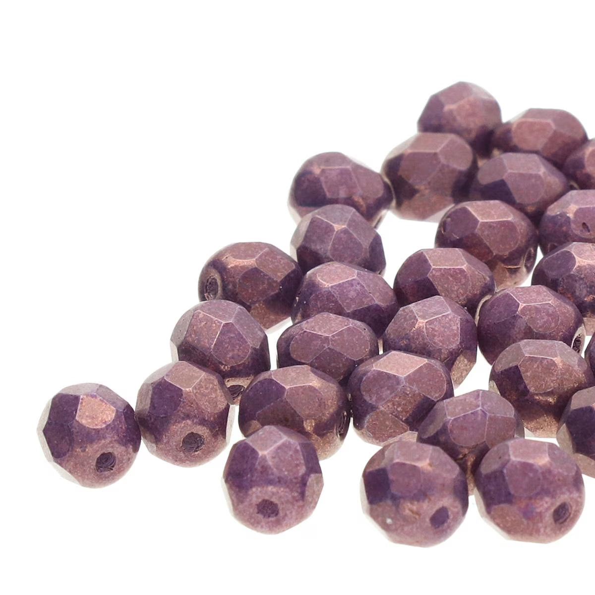 Preciosa - 4mm Fire Polished Facet Rounds - Vega on Chalk - Pack 50 beads